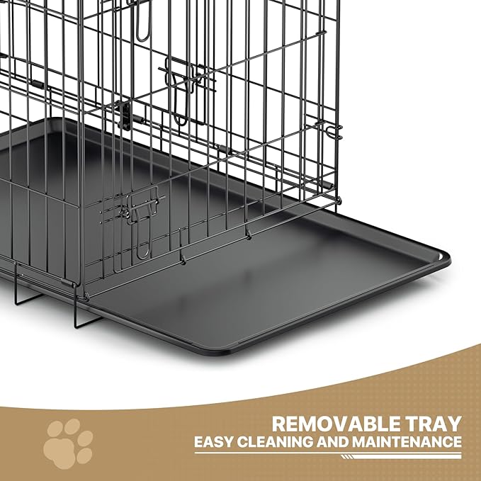 MoNiBloom 24/30/36/42/48 Dog Crates, Foldable Metal Wire Dog Cage with Double-Door, Outdoor Indoor Pet Kennels, Includes Leak-Proof Pan, Divider Panel, Black, 36"