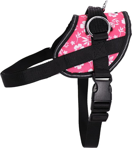 Bark Appeal Pink Hibiscus No-Pull Dog Harness for Extra Small to Small Sized Pets – Adjustable, Reflective Vest with 3 Leash Clips for Added Control, Easy Walks & Training – Small