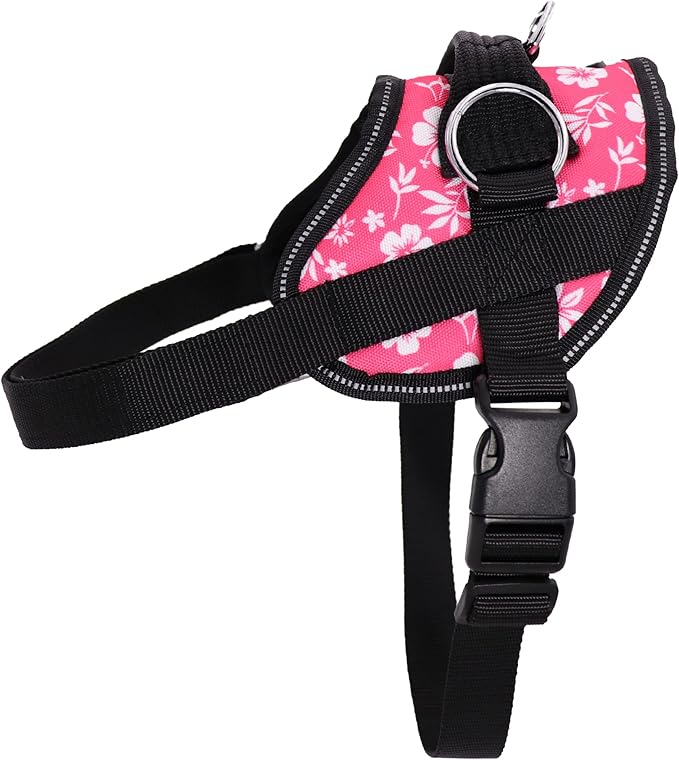 Bark Appeal Pink Hibiscus No-Pull Dog Harness for Medium to Large Sized Pets – Adjustable, Reflective Vest with 3 Leash Clips for Added Control, Easy Walks & Training – Large