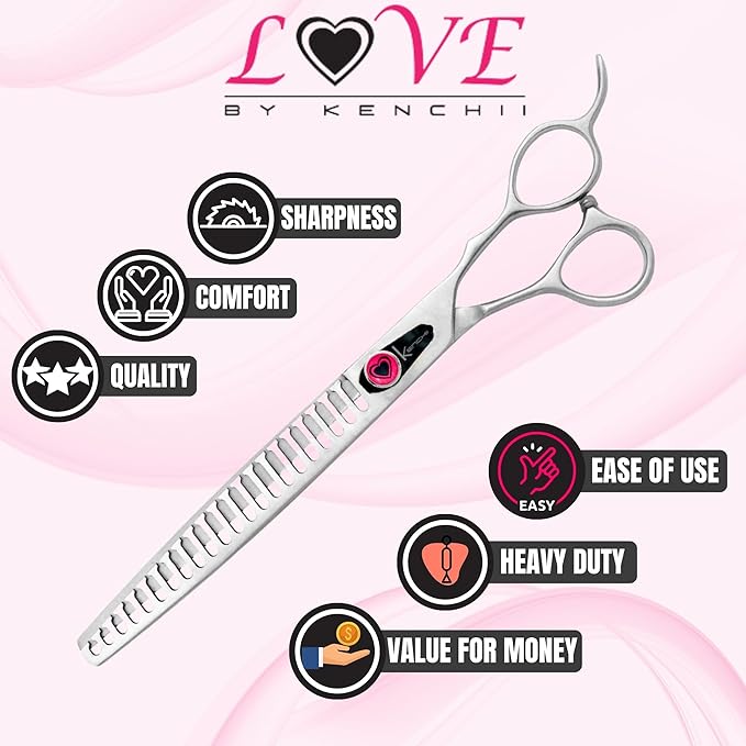 Kenchii Love Dog Grooming Scissors, 22 Tooth Blender Shears, Dog Scissors for Grooming, Professional Pet Grooming Scissors, Heavy Duty, Durable and Sharp