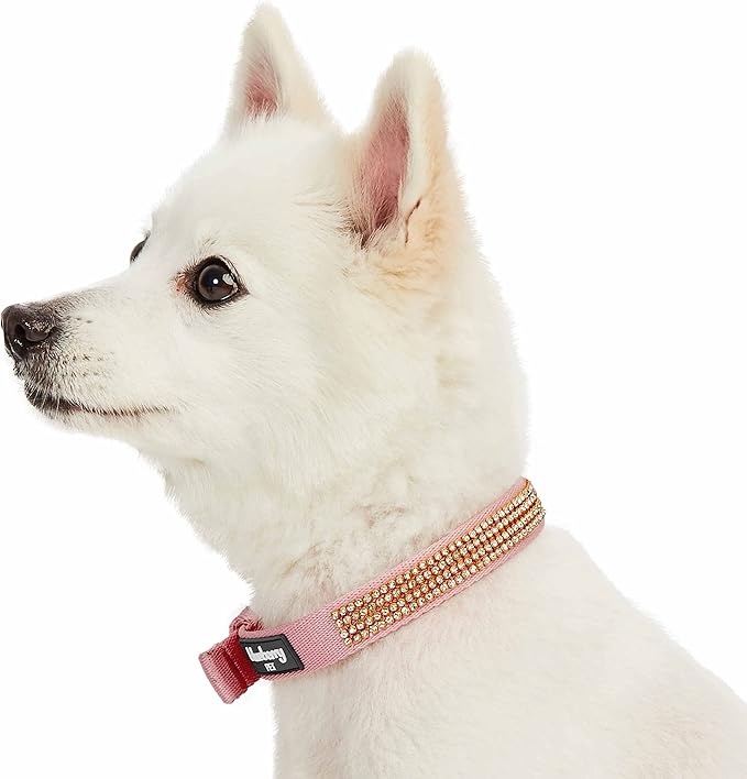 Blueberry Pet Sparkling Rhinestone Adjustable Dog Collar with Metal Buckle, Baby Pink, Neck 9-12.5", for Small Breed