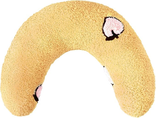 Lystaii Cat Pillow for Indoor Pet Cat Dog Calming Pillow Soft Fluffy Cat Bed Pillow Dog Neck Pillow Pet Toy Half Donut Anxiety Relief Pet Pillow with Cute Embroidery Pattern (Yellow, Peaches)