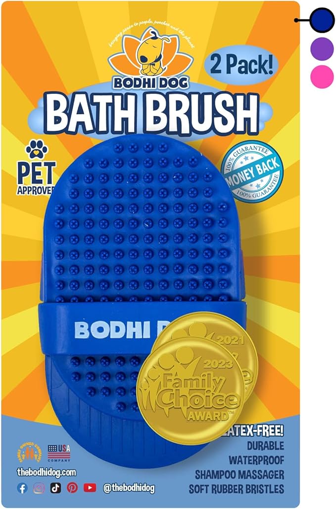 Bodhi Dog Shampoo Brush - Pet Grooming & Bath Supplies for Cats and Dog - Bath Brush for Long & Short Hair - Premium Scrubber for Shower, Bathing & Massage (Two Pack, Blue)