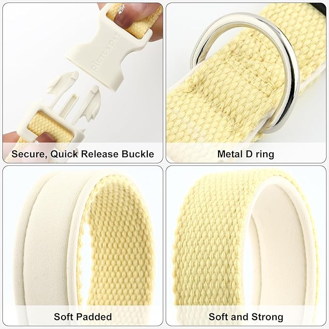 Plutus Pet Cotton Dog Collar, Heavy Duty Collar with Soft Padding, Adjustable and Comfortable for Small Medium and Large Dogs, Light Yellow, L