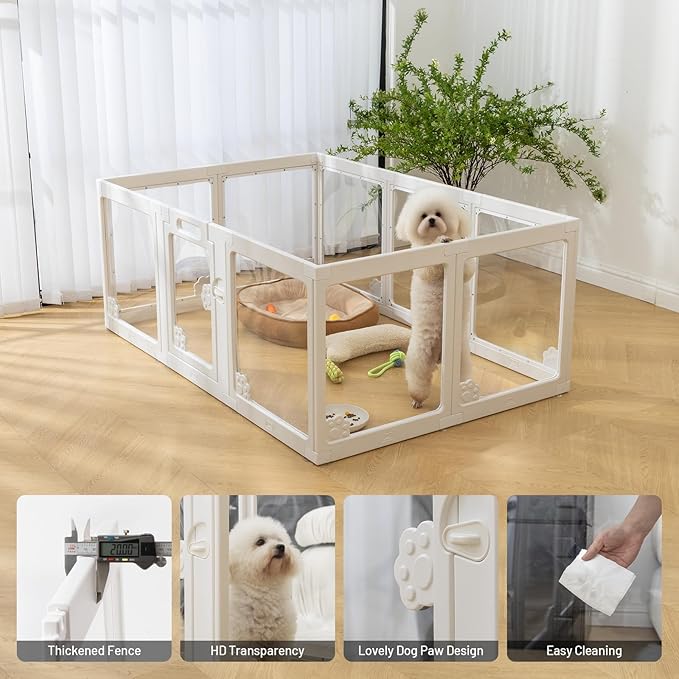 Dog Playpen Clear Acrylic Plastic for Puppy Cat Rabbit Transparent Pet Pen Puppy Playpen Indoor Easy Assemble Foldable Whelping Box for Dogs Puppy Playpen with Gate (10 PCS)