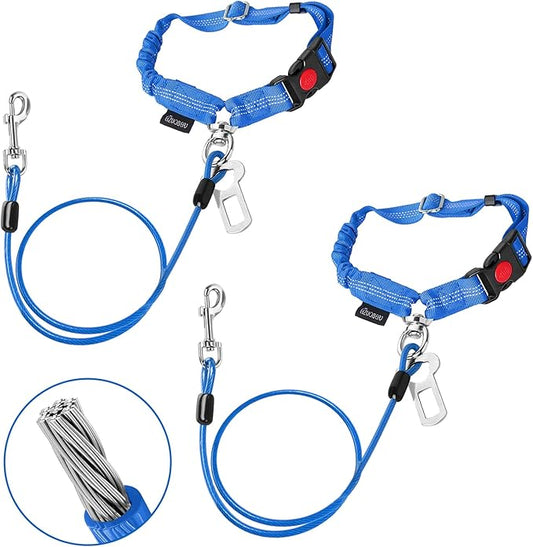 Chew Proof Dog Car Seat Belt, 2 in 1 Steel Cable Dog Car Accessories Headrest Restraint Dog Car Seatbelt for Medium Large Dogs Chewer Heavy Duty Dog Seatbelts for Cars Swivel Attach