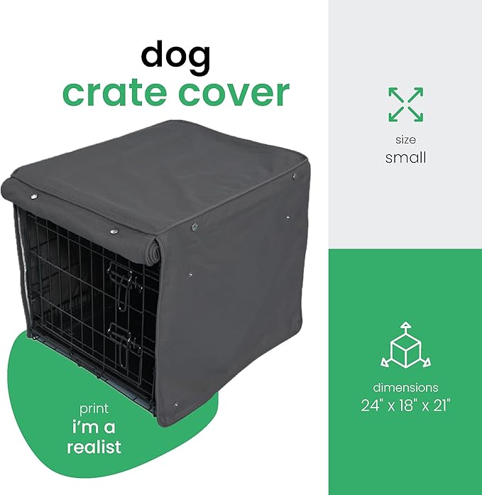 Molly Mutt I'm a Realist Dog Crate Cover, 100% Cotton Canvas Cover with 2 Roll-Up Panels, Ideal for Dog or Cat Crate, Durable, Washable, and Free of Harmful Chemicals, 24" x 18" x 21"