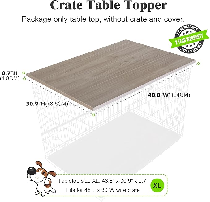 Deblue Dog Crate Table Topper, Dog Kennel Table Topper for 48 Inches Cage, Rustic Style Decorative Dog Crate Table Topper for 48 Inches Wire Crate - Grey
