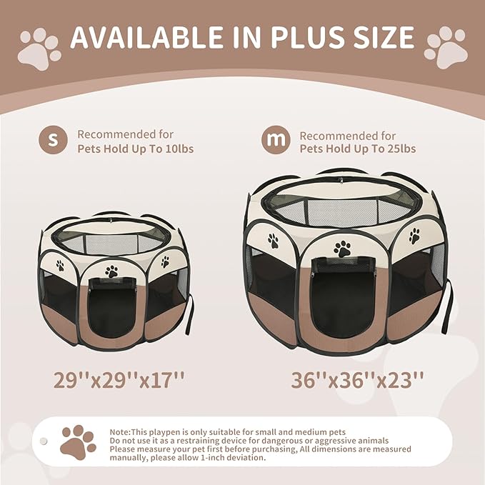 Pet Cat Playpen for Indoor Cats Enclosed, Portable Foldable Dog Playpen Outdoor with Zipper Top Cover Door for Dogs, Cats, Small Animals