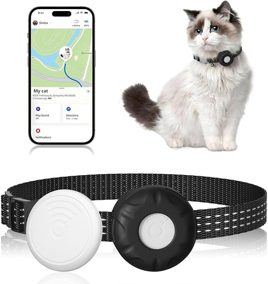 Cat Tracker,Waterproof Pet Tracker for All Cats(Only iOS),Cat Tracker Collar with Safety Elastic Buckle,No Monthly Fee,Compatible with Apple Find My App-(Black)
