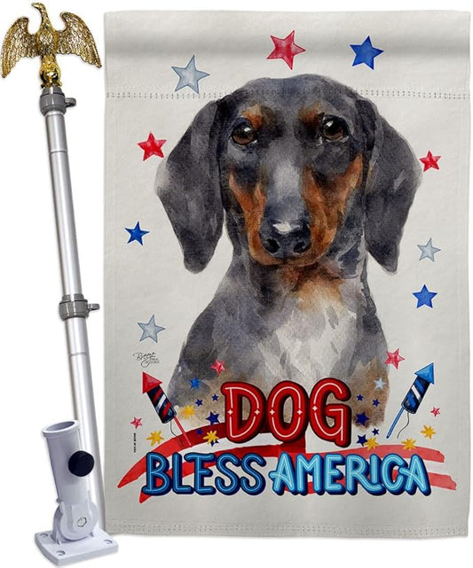 Breeze Decor Patriotic Black Tan Dachshund House Flag Eagle Set Dog Puppy Spoiled Paw Canine Fur Pet Nature Farm Animal Creature Banner Small Garden Yard Gift Double-Sided, Made in USA