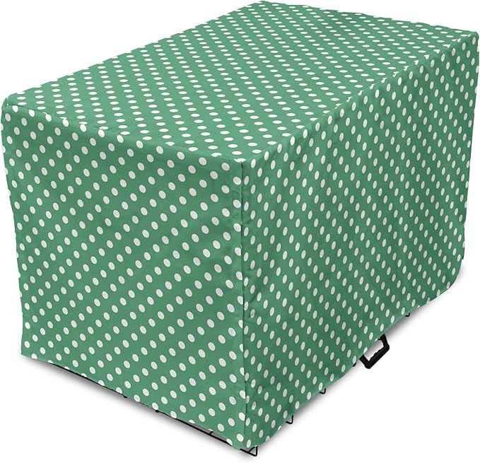 Lunarable Green Dog Crate Cover, Old Fashioned Polka Dot Pattern on Green Background Classical Traditional, Easy to Use Pet Kennel Cover for Cats & Medium Dogs, 24 Inch, Forest Green White