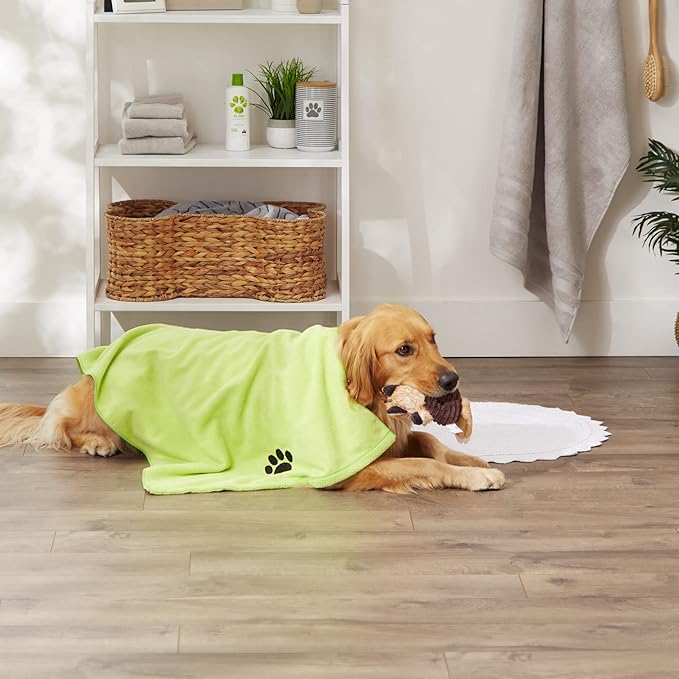 Bone Dry Pet Grooming Microfiber Towel, Embroidered Collection, X-Large,41x23.5, Lettuce Green