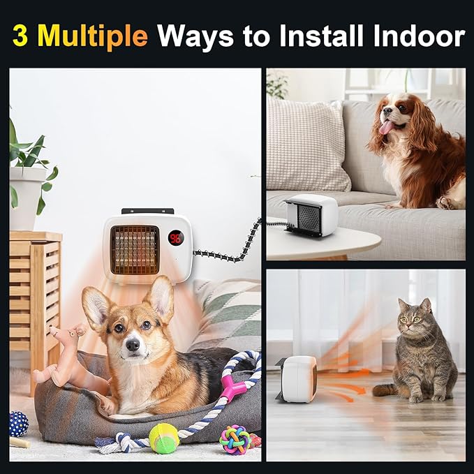 Dog House Heater for Outdoor & Indoor Use - 600W/300W Safe & Efficient Heating for Pet Houses, Chicken Coops, Rabbit Hutches - Wall-Mounted Design with Overheat Protection & Anti-Chew Cord (white)