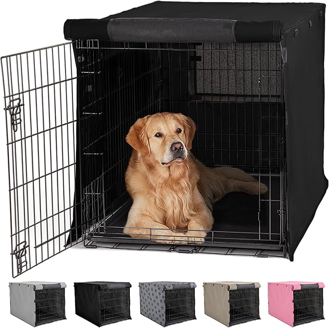 Gorilla Grip Dog Crate Covers Compatible with Amazon Basics Dog Crates, All Sides Open, Privacy Cover Fits 42" Wire Kennel, Breathable Mesh Windows, Light Reducing Puppy Training Cage Topper, Black