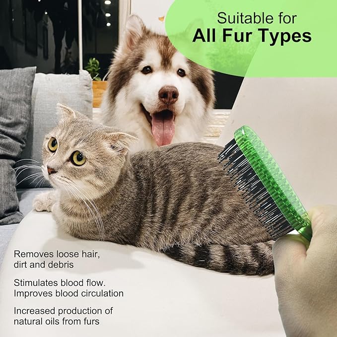 Dog Grooming Bath Brush, Pet Instant Detangler Pin Brushes, Soft Silicone Shampoo Soothing Comb for Wet Dry Long Short Haired Small Dogs & Cats Massaging, Deshedding Shower Scrubbing,Green