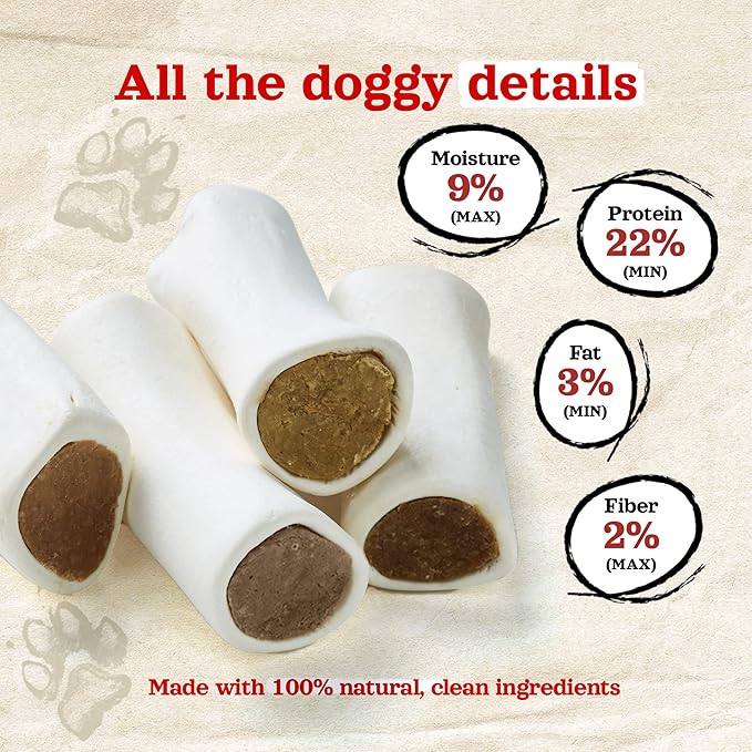 Natural Farm Filled Dog Bones, Bacon & Cheese Flavor (5-6 Inch, 3 Pack), Limited Ingredient Stuffed Dental Dog Bone Treats for Large Dogs