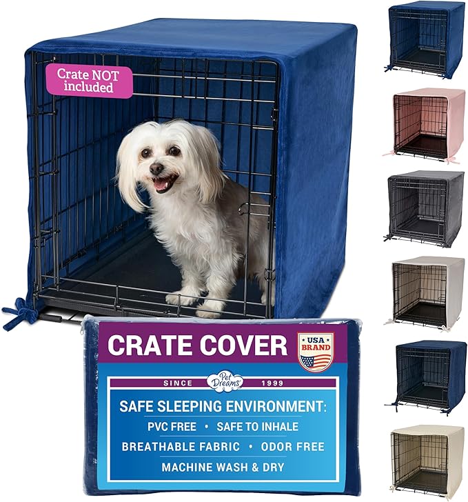 Pet Dreams Dog Crate Cover - Breathable Fabric Kennel Topper for Single-Door Crates, Fits iCrate Dog Cages 18, 24, 30, 36, 42, 48 Inches (Blue, X Large, 42")