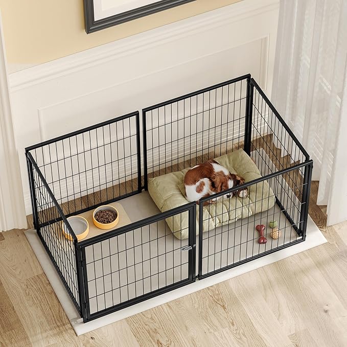Ball & Cast 48" Large Dog Cage with Top,Heavy Duty Metal Wire Kennel for Medium Dogs & Puppies,Indoor/Outdoor Pet Playpen with Easy Assembly,Living Room & Apartment Dog Fence,Black