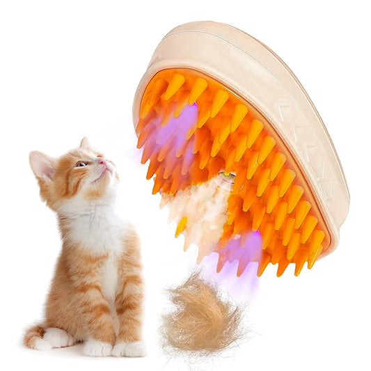 Cat Steam Brush, 4 in 1 Steam Brush for Cats, Pet Hair Steamy Brushes for Massaging and Cleaning Shedding Pets, Rechargeable Cat Brush with Steam for Long & Short Haired Cats and Dogs (orange)