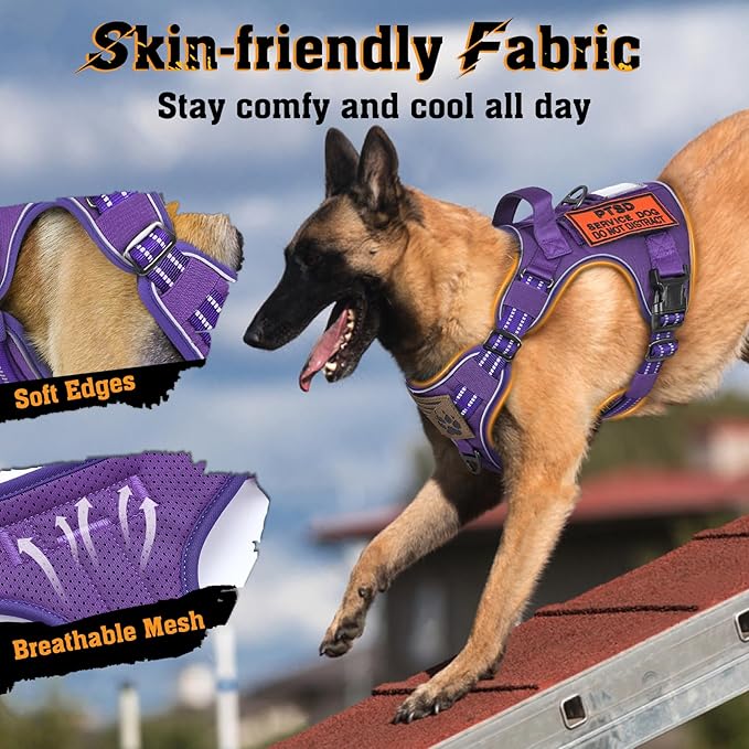 rabbitgoo Dog Harness for Large Dogs No Pull, Tactical Service Dog Vest with Molle and Control Handle, Adjustable and Reflective Military Pet Harness for Easy Walking and Training, Purple, XL