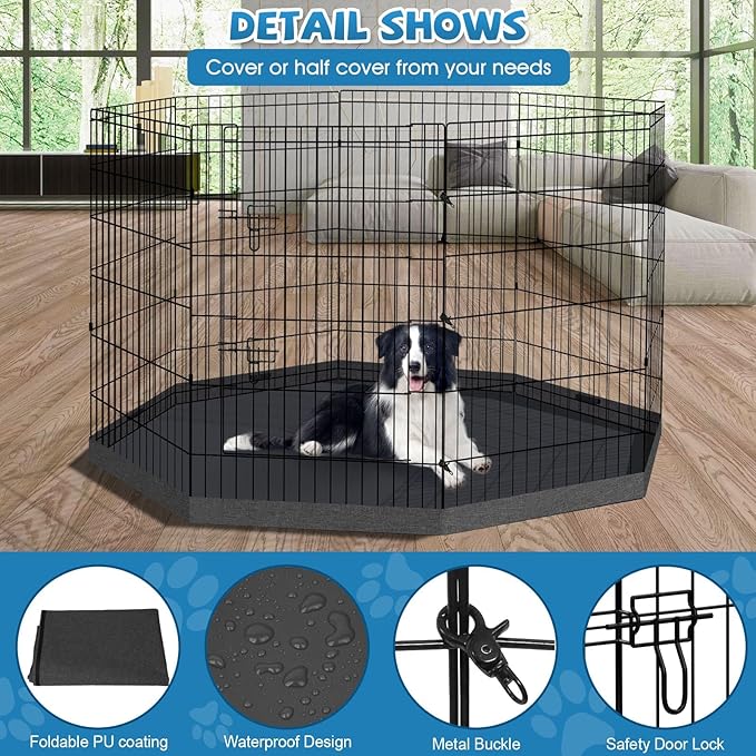 Pet Playpen Dog Pen Foldable Dog Exercise Fence 8 Panels 36 Inch Kennels Pet Playpen Options Ideal for Pet Medium Animals Outdoor Indoor (Playpen with Bottom Pad)