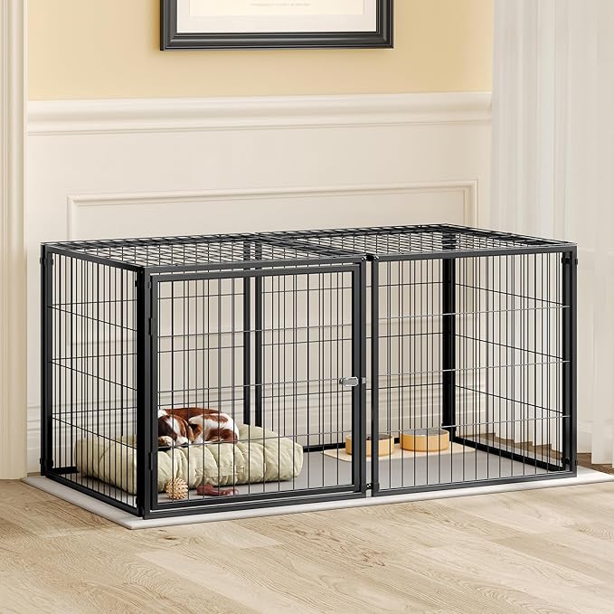 Ball & Cast 48" Large Dog Cage with Top,Heavy Duty Metal Wire Kennel for Medium Dogs & Puppies,Indoor/Outdoor Pet Playpen with Easy Assembly,Living Room & Apartment Dog Fence,Black