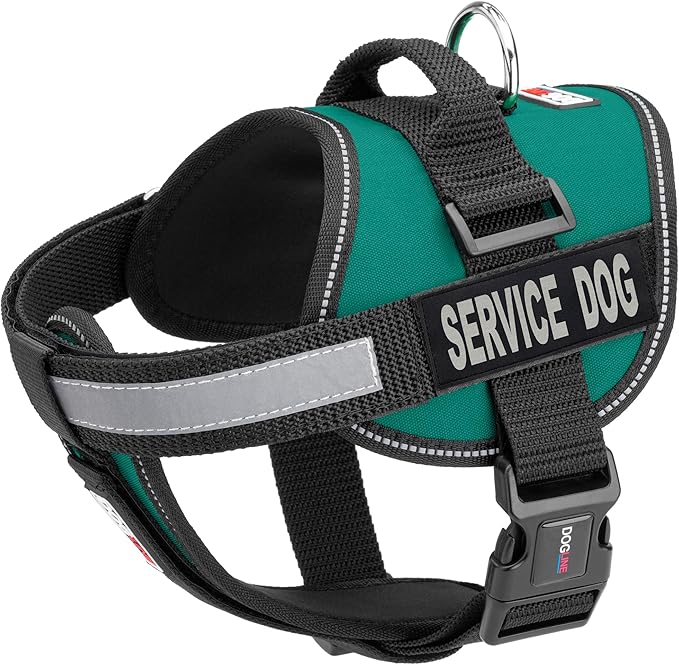 Dogline Unimax Service Dog Harness Vest with Removable Service Dog Patches Adjustable Straps Breathable Neoprene for Medical Identification Training Dogs Girth 15 to 19 in Turquoise