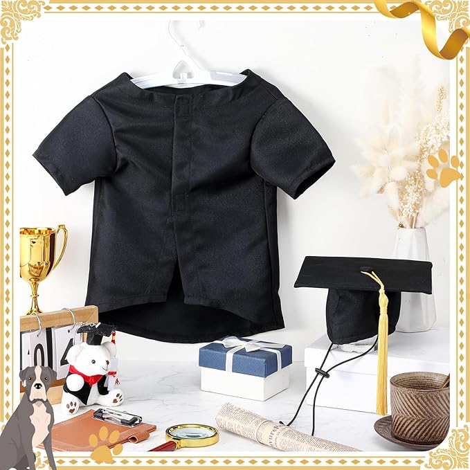 Xuniea 2 Pcs Dog Graduation Costume Set 2025 Dog Graduation Cap and Gown Puppy Hat with Tassel Matte Pet Grad Outfit Cats Grad Bear Holiday Party Costume Accessory(Black,Medium)