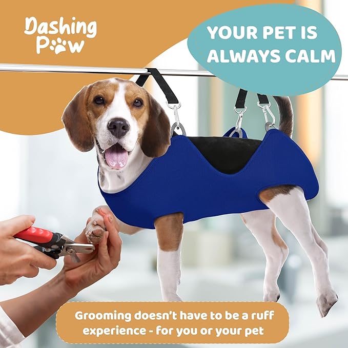 Dog Grooming Hammock – Sturdy & Safe Dog Hammock for Grooming with Durable Carabiner Clips & Straps – Soft, Comforting Dog Grooming Harness – Pet Grooming Hammock + Nail Trimmer for Medium sized Dogs