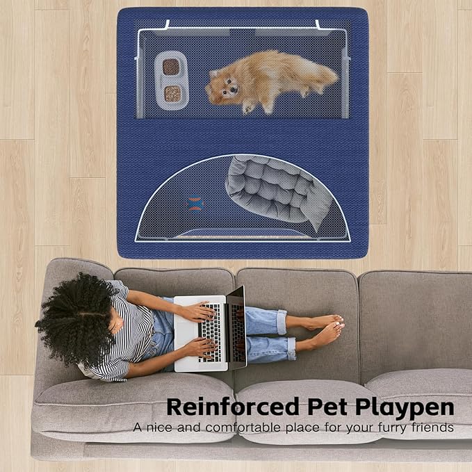 Dog Playpen 42 × 42 Inch, Puppy PlayPen with Gate for Puppies, Cat, Small and Medium Dogs, Pet PlayPen with Roof for Outdoors & Indoors, Thickened Fabric, Safe & Sturdy Dog Fence