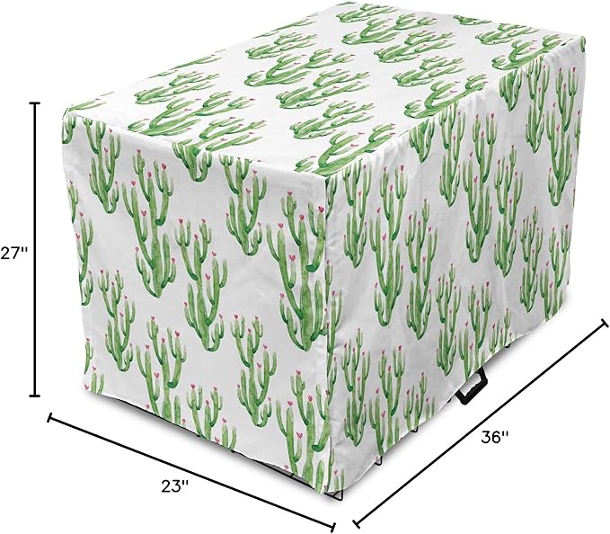 Ambesonne Watercolor Flowers Dog Crate Cover, Cactus Plants Exotic Climate Botanical Branches Mother Nature, Easy to Use Pet Kennel Cover for Medium Large Dogs, 36 Inch, Fern Green