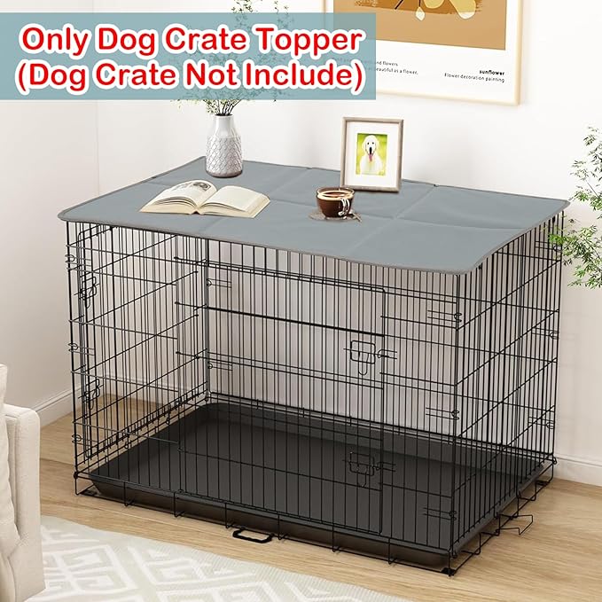 Pethiy Dog Crate Topper Oxford Cloth for 30 Inch Cages Collapsible Pet Crate Table Topper with 6 Magic Tape Fixed,Fits Most 24-48 inch Dog Crates (Dog Crate Not Include)