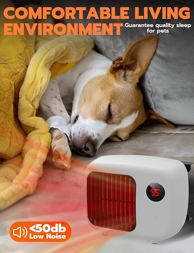 Dog House Heater with 2 Heat Settings (300W/600W), Overheat Protection, Wall-Mounted Design, Anti-Chew Cord for Dog Houses, Coops, Hutches (White)