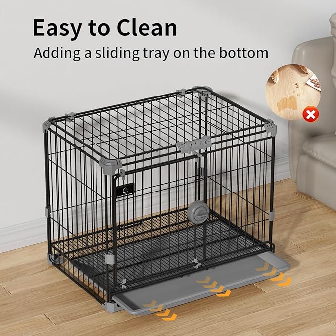 Dog Crate for Small Dogs Under 25lbs,24 inch Black Thick Metal Dog Kennel Indoor Wire Cage with Double Door and Removable Tray for Pets,Puppy