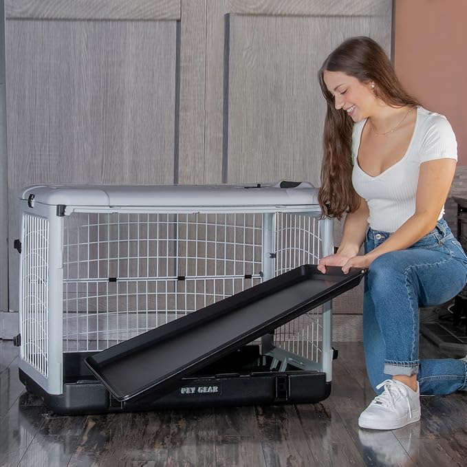 Pet Gear “The Other Door” 4 Door Steel Crate for Dogs/Cats with Removable Tray, Fog, 36 Inch