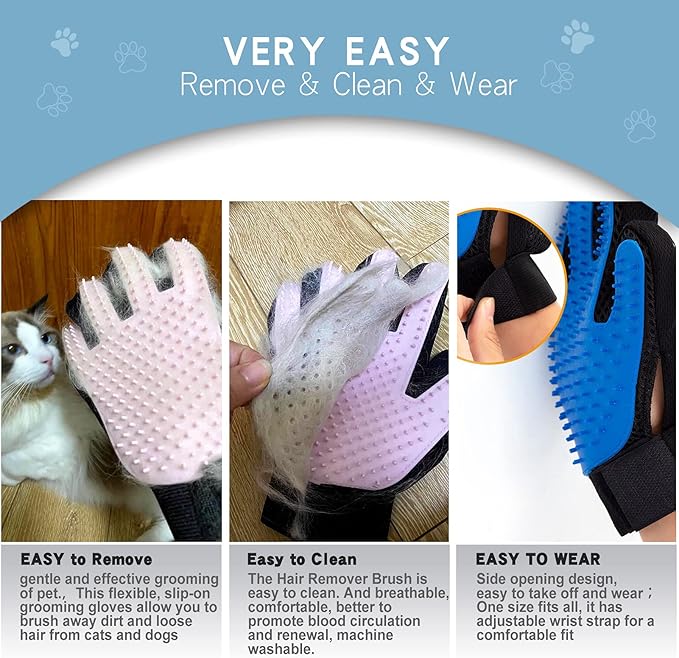 GOESWELL Double-Sided Undercoat Rake for Pet Grooming - Shedding and Dematting Comb with Grooming Glove (Blue 2 Pack)