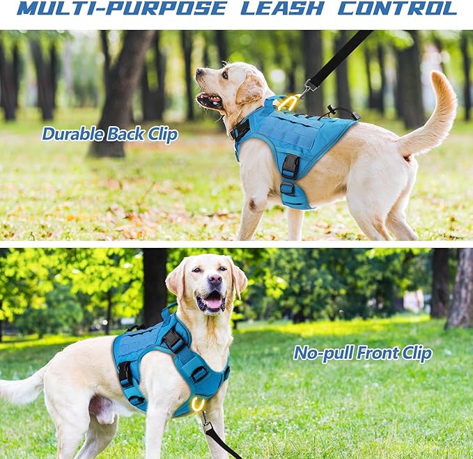 WINGOIN Blue Tactical Dog Harness for Large Dogs No Pull Adjustable Pet Harness with Handle Reflective K9 Military Service Dog Vest for Walking Hiking Training (XL)