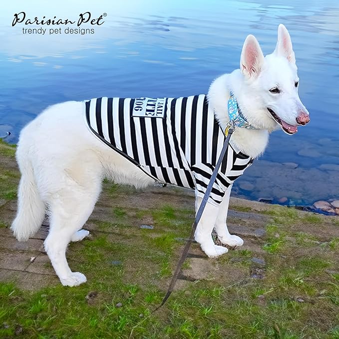 Parisian Pet Dog Shirt - Prisoner Dog Costume - 100% Cotton Black and White Strips Dog Clothes - Lightweight Polyester Dog Shirts - Sleeved Dog Costume for Large Dogs - Pet Costumes - 2XL