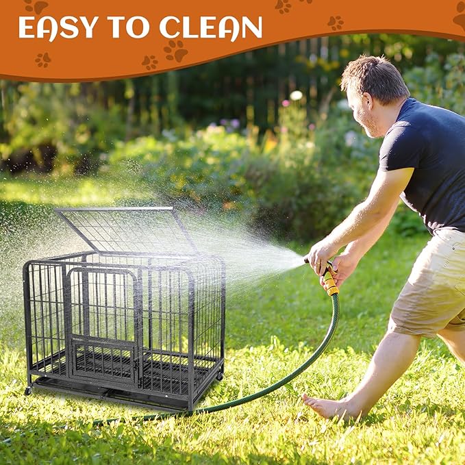 31inch Indestructible Metal Dog Crates for Small/Medium Dogs, Heavy Duty Escape Proof Dog Kennel Indoor with Lockable Wheels, High Anxiety Double Door with Removable Tray 31" L x 21.3" W x 28.7" H
