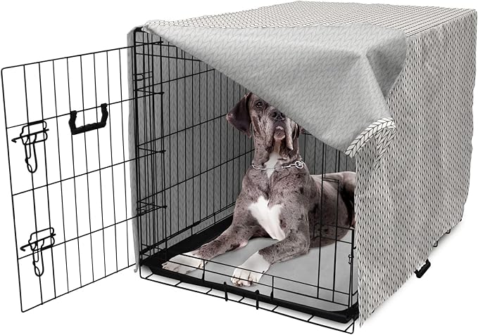 Lunarable Taupe and White Dog Crate Cover, Traditional Nordic Design with Geometric Motifs in Vertical Order, Easy to Use Pet Kennel Cover for Medium Large Dogs, 48 Inch, White Taupe
