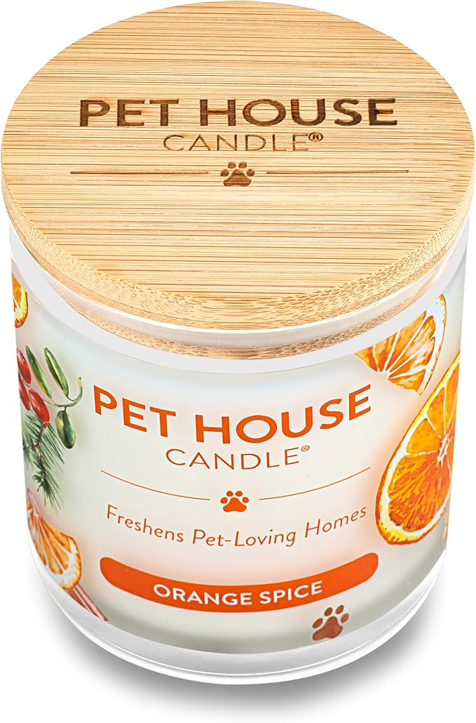 One Fur All Pet House Candle - Plant-Based/Soy, Long Lasting Pet Odor Candle for Home - Orange Spice