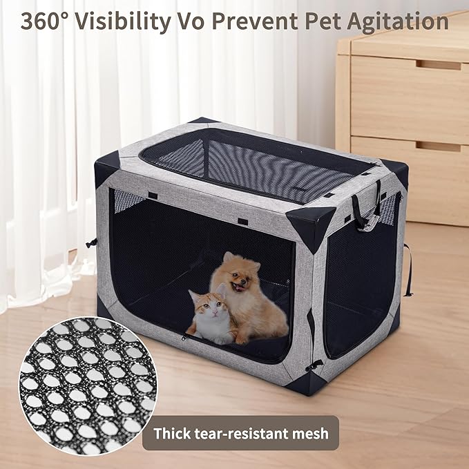 Dog Crates - 36 Inch Collapsible Soft Dog Crate, 3-Door Foldable Soft Kennel for Large Dogs, Portable Pet Travel Cage with Chew Proof Mesh Window for Outdoors