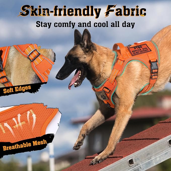 rabbitgoo Dog Harness for Large Dogs No Pull, Tactical Service Dog Vest with Molle and Control Handle, Adjustable and Reflective Military Pet Harness for Easy Walking and Training, Orange, XL