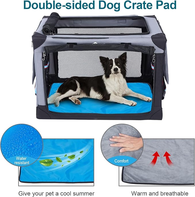 Ownpets Collapsible Dog Crate 26 Inch Portable Travel Dog Soft Crate with Detachable Storage Bag and Double-Sided Mat, 3-Door Dog Kennel for Indoor and Outdoor