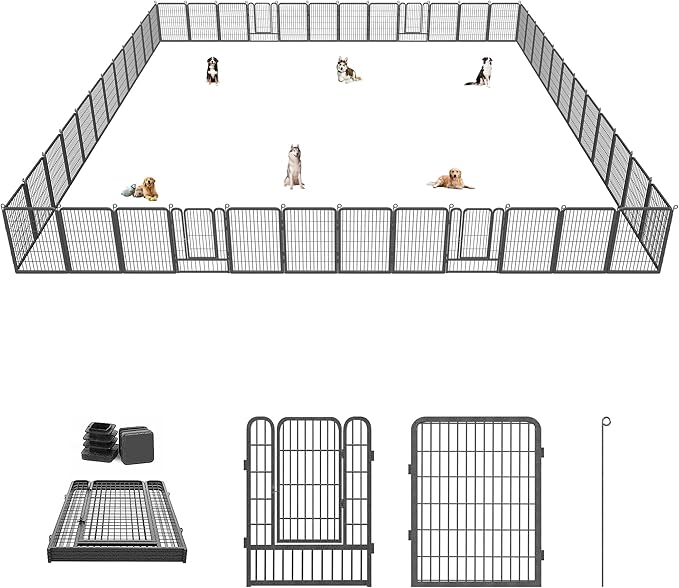 Dog Playpen 40 inch Dog Fence for Outdoor Indoor Use Heavy Duty Metal Dog Pen for Large Dogs, Rustproof Pet Playpen Portable Pet Fence Outdoor for Yard, RV Camping, Customizable, 42 Panels