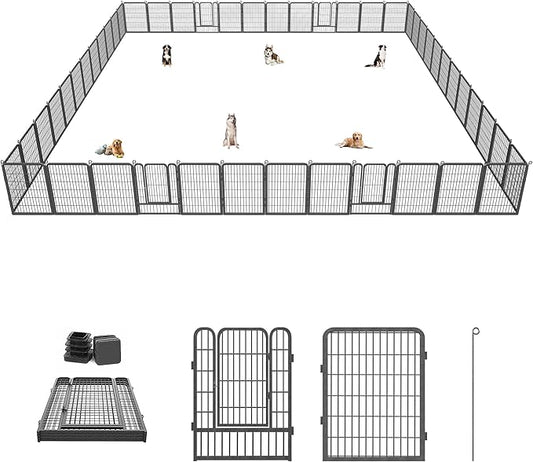 Dog Playpen 40 inch Dog Fence for Outdoor Indoor Use Heavy Duty Metal Dog Pen for Large Dogs, Rustproof Pet Playpen Portable Pet Fence Outdoor for Yard, RV Camping, Customizable, 42 Panels