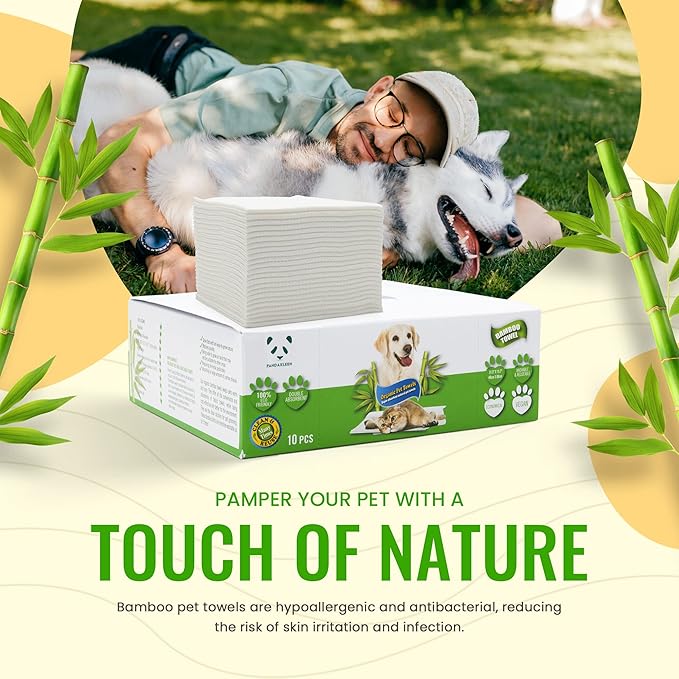 Bamboo Pet Towel 10 PCS - Reusable Bamboo Paper Towels for Dogs, Cats and Other Pets are Machine Washable Up to 5 Times | Disposable Pet Wipes for Drying and Cleaning Dirty Pets