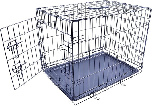 Durable, Foldable Metal Wire Dog Crate with Tray, Single Door, 24 x 16.7 x 19 Inches, Black