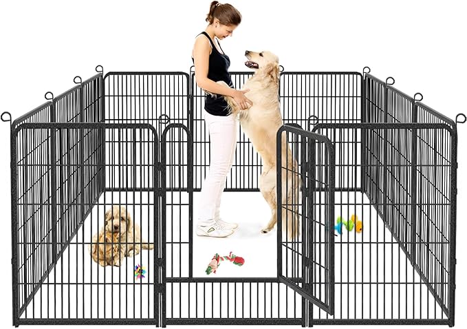 Dog Playpen, 32inch 10 Panels Outdoor Dog Fence Indoor Dog Pen Anti-Rust Pet Puppy Pen Dog Exercise Pen with Lock for Medium Small Dogs, Portable Pet Fence for Yard RV Camping